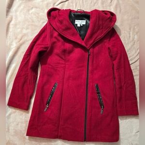 Nikki Jones Montreal Red Hooded Zip Peacoat Wool Cashmere Size Medium